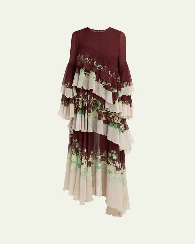 Naiad Floral Tiered Long Cascading Dress